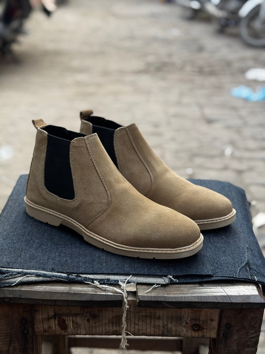 8017-Cream Suede Chelsea Boots