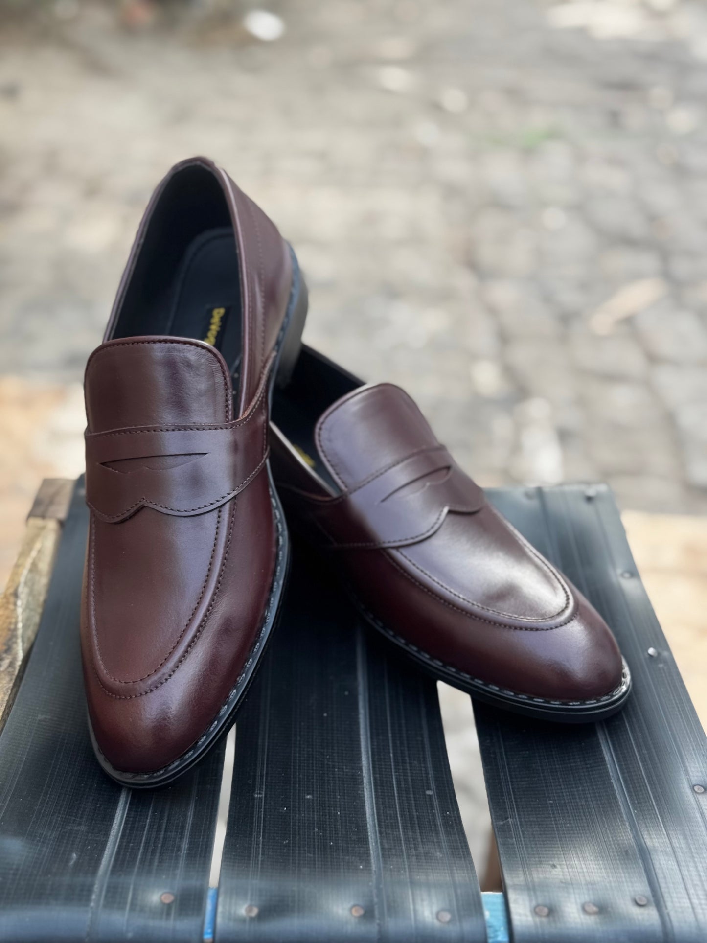 5004-Hot Maroon Cow Leather Formal Loafer Style In Rubber sole