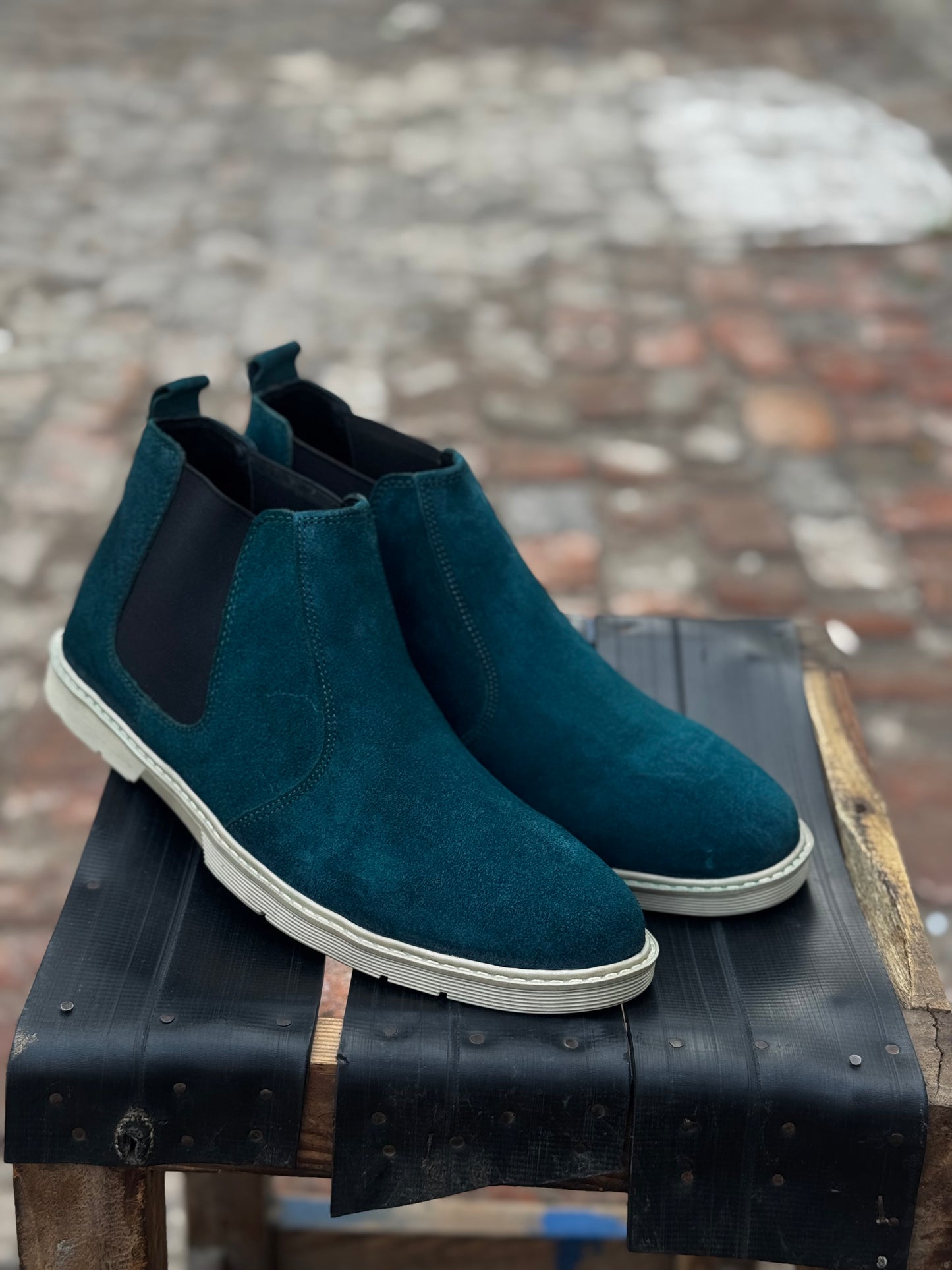 8017-Green Suede Chelsea Boots