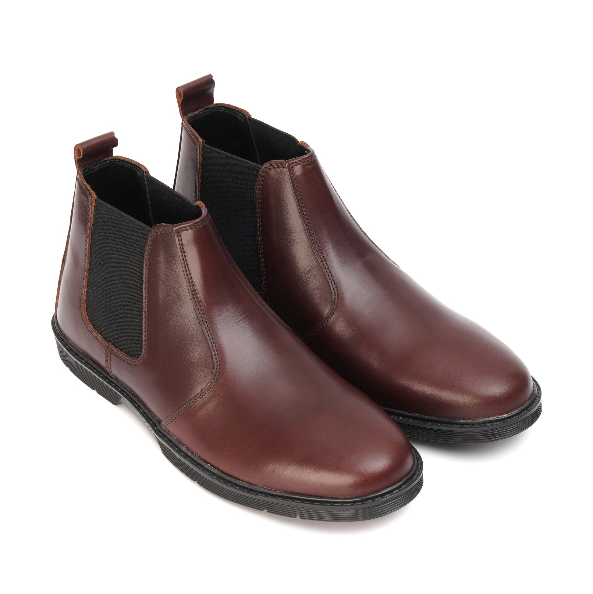 8017-Maroon Hot Pull-up Chelsea Boots - DeVogue