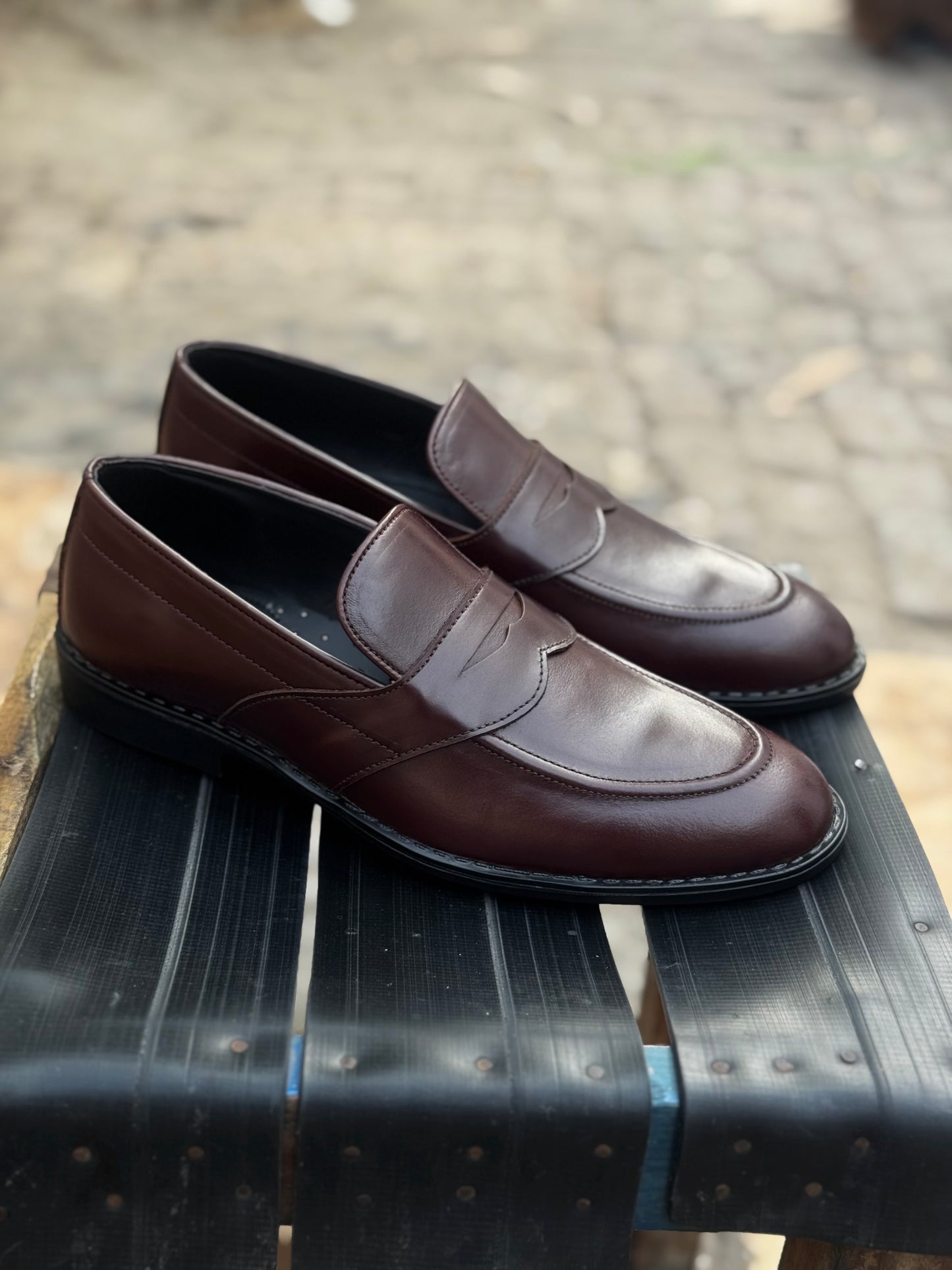 5004-Hot Maroon Cow Leather Formal Loafer Style In Rubber sole