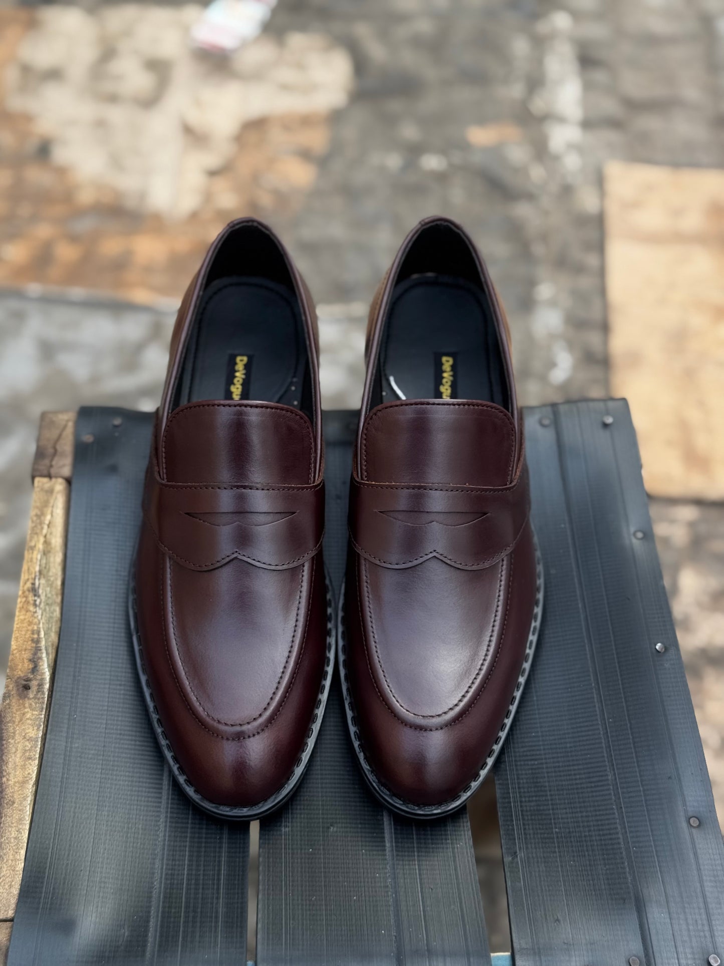 5004-Hot Maroon Cow Leather Formal Loafer Style In Rubber sole